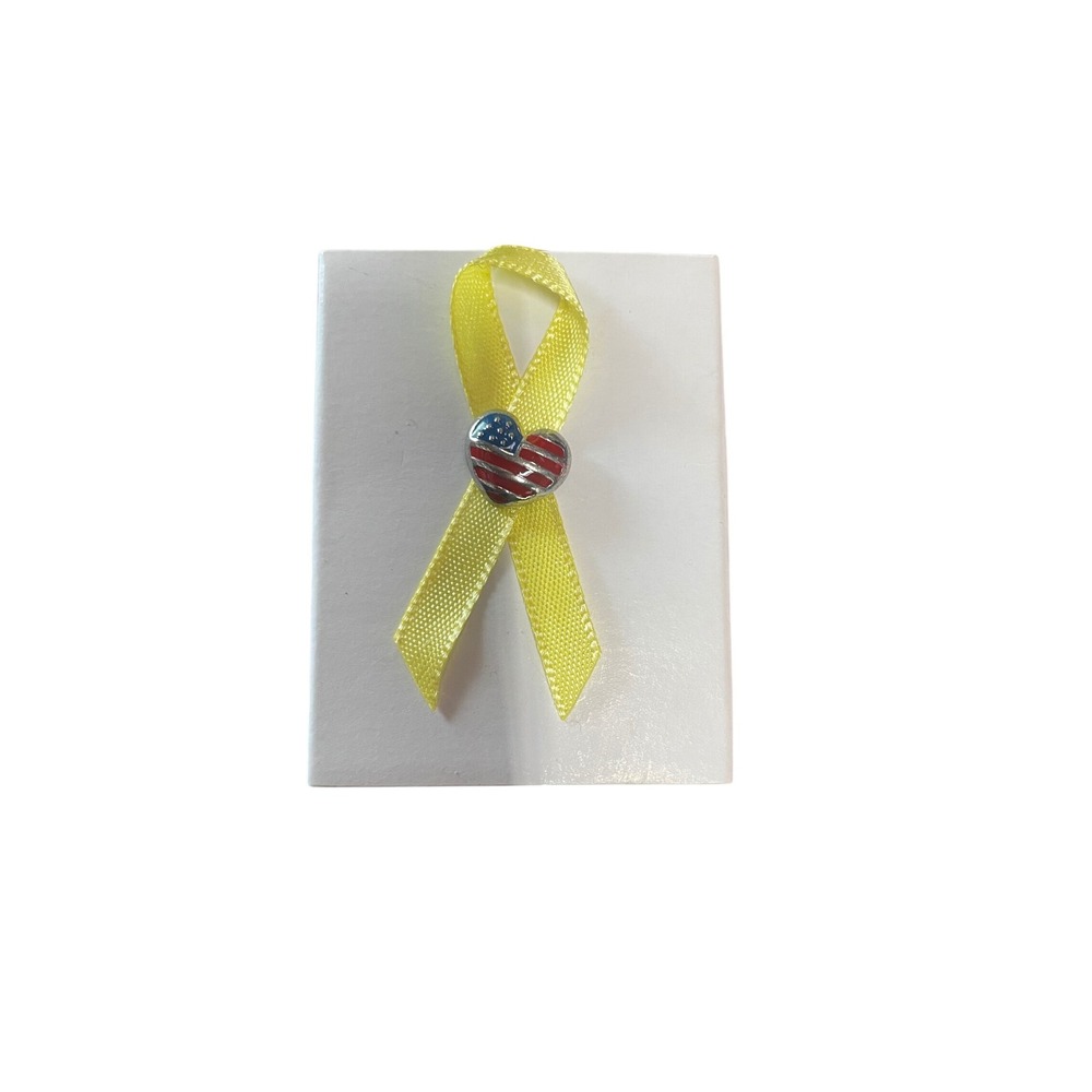 Avon Yellow Ribbon Pin American Flag Heart Enamel Brooch‎ New In Box